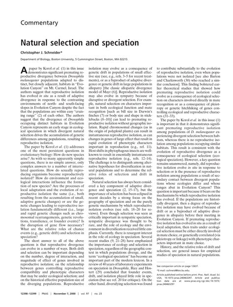 (PDF) Natural selection and speciation