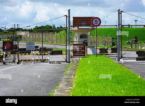 Entrance of the Kadena Air Base, a United States Air Force Base in Naha ...