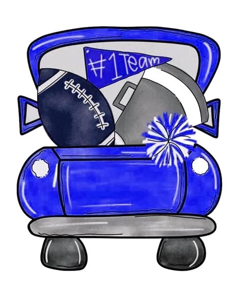 a drawing of a blue car filled with sports items