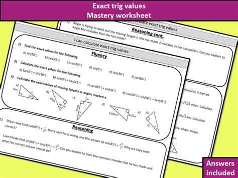 Exact trig values - mastery worksheet | Teaching Resources