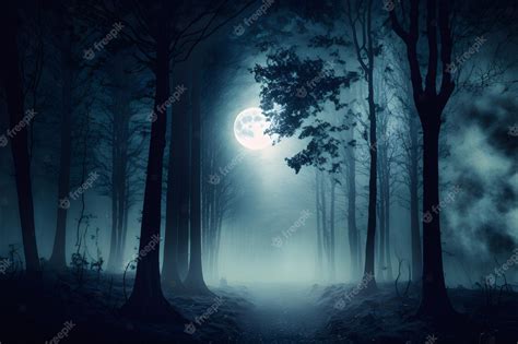 Premium Photo | Illustration of dark scary forest under clouds of fog ...