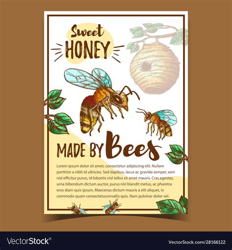 Bee insect and natural beehive house poster Vector Image