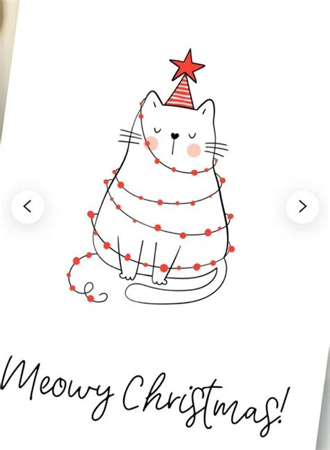 a christmas card with a cat wearing a party hat and stringed around its neck