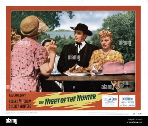 THE NIGHT OF THE HUNTER, from left: Lillian Gish, Robert Mitchum, Shelly Winters, 1955 Stock ...