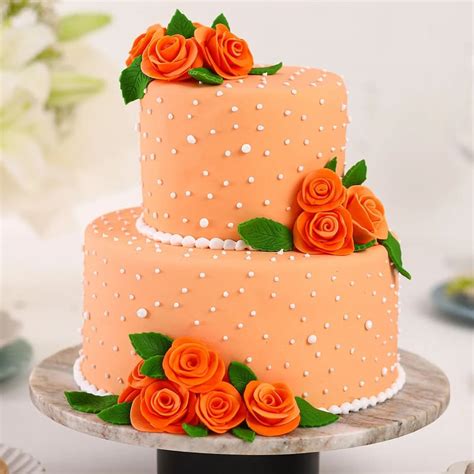 Buy Peach Roses 2 Tier Fondant Cake With Delivery In Noida, East, And South-East Delhi ...