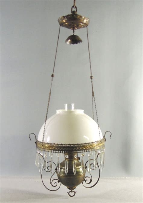 Antique Hanging Parlor Oil Lamp Royal Center Draft White Milk Glass Shade