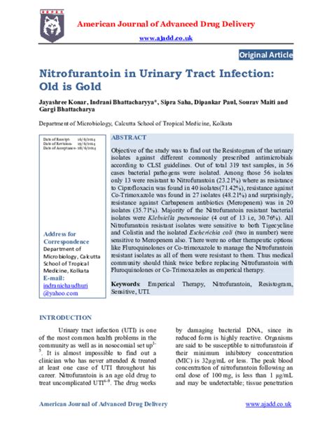 (PDF) Nitrofurantoin in Urinary Tract Infection: Old is Gold | American Journal of Advanced Drug ...