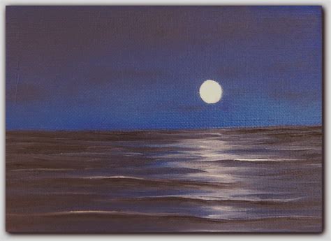 Original Seascape Moon Painting Full Moon Art Night Sky