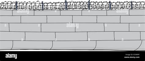 Isolated cartoon of concrete block wall with barbed wire Stock Photo - Alamy