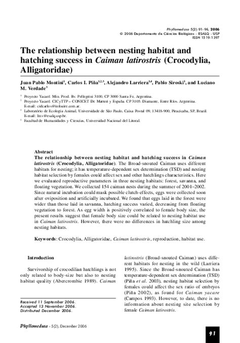 (PDF) The relationship between nesting habitat and hatching success in Caiman latirostris ...