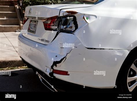 Car accident damage on rear end - USA Stock Photo - Alamy