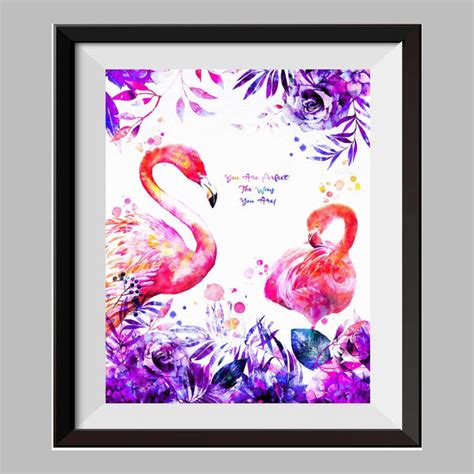 Hawaiian Animal Pink Flamingos The Flamingos Watercolor Canvas Print Inspirational Quotes C085 ...