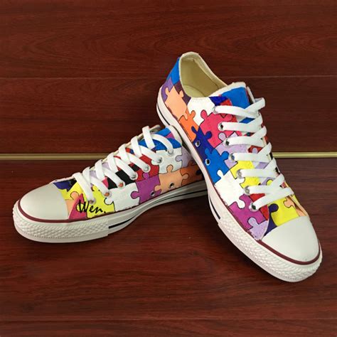 Low Top Converse Design Puzzle Hand Painted Canvas Sneakers Men Women Shoes - Unisex Adult Shoes