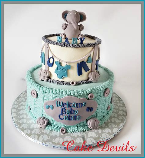 Elephant Baby Shower Cake Decorations, Baby Elephant Cake Topper, Clothesline Cake, Fondant ...