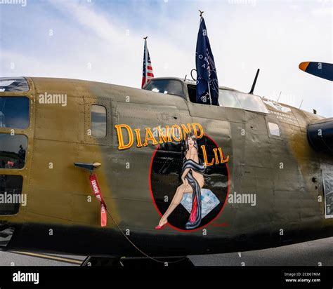 WWII or WW2 B-24 Liberator bomber, the Diamond Lil, with nose art, on ...