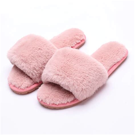 Women Winter Slippers House Faux Fur Soft Fashion Female Slide Plush Slippers Fluffy Flip Flop ...