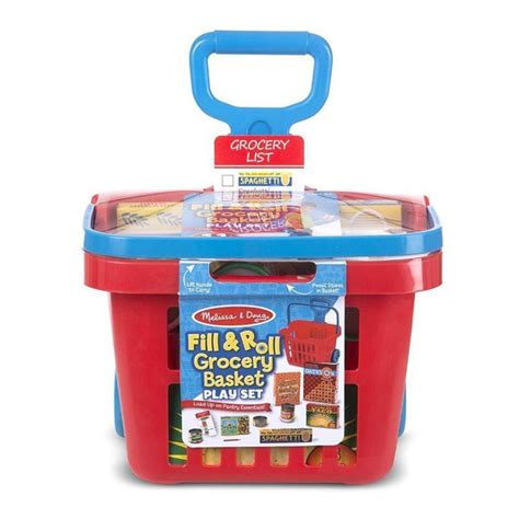 Melissa & Doug Fill and Roll Grocery Basket Set with Play Food Boxes ...