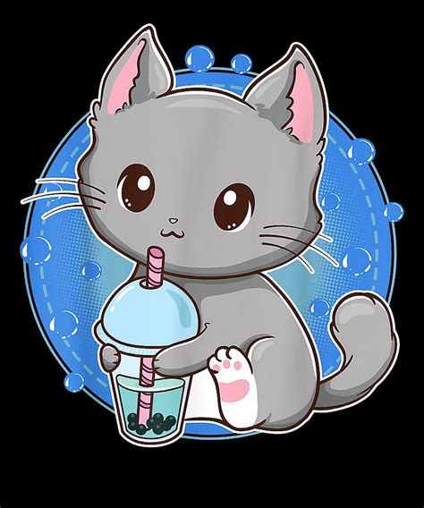 Kawaii Japanese Anime Cat Bubble Tea - Neko Kitty Drawing by DNT Prints ...