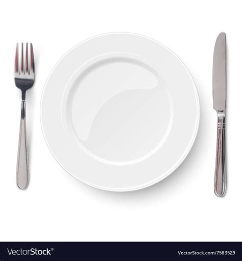 Empty plate with knife and fork isolated Vector Image