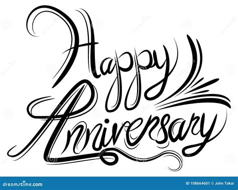 Happy Anniversary Elegant Black White Calligraphy Handwriting Stock Vector - Illustration of ...