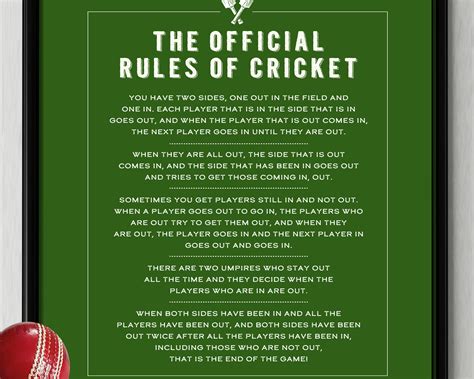 The Official Rules of Cricket Humorous Art Print Wall Art A3 Print ...