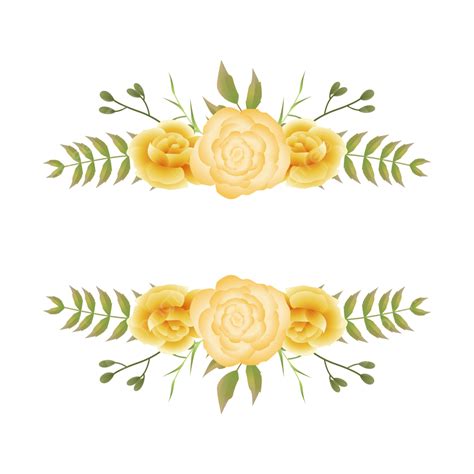 Yellow Rose Border Vector Hd PNG Images, Ic22824 Yellow Roses Border Vector Wedding Retro Plants ...