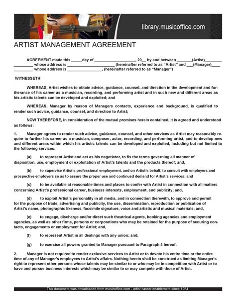 Artist Management Contract Template