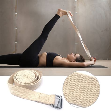 10ft Yoga Stretching Strap Cotton Exercise Strap Fitness Physical Therapy Strap with Metal Ring ...