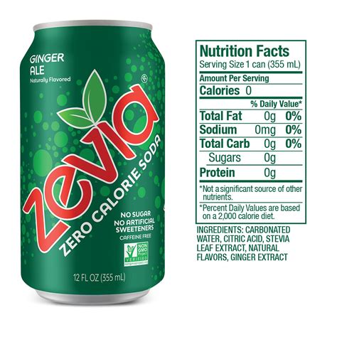 Zevia Zero Calorie Soda, Ginger Ale, Naturally Sweetened Soda, (24) 12 ...