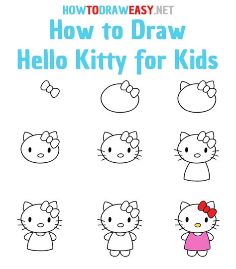 How to Draw Hello Kitty Step by Step | Drawing lessons for kids, Cool drawings for kids, Hello ...