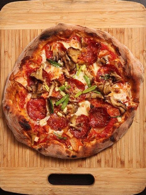 New York Style Pizza with Kimchi, Soppressata, and Maitake Mushrooms Recipe | Recipe | New york ...