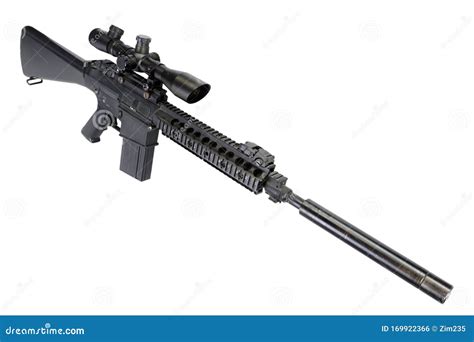 AR-15 Based Sniper Rifle with Silencer Stock Photo - Image of fire, bipod: 169922366