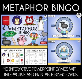 Metaphor Bingo - Interactive PowerPoint games with metaphor sentence examples