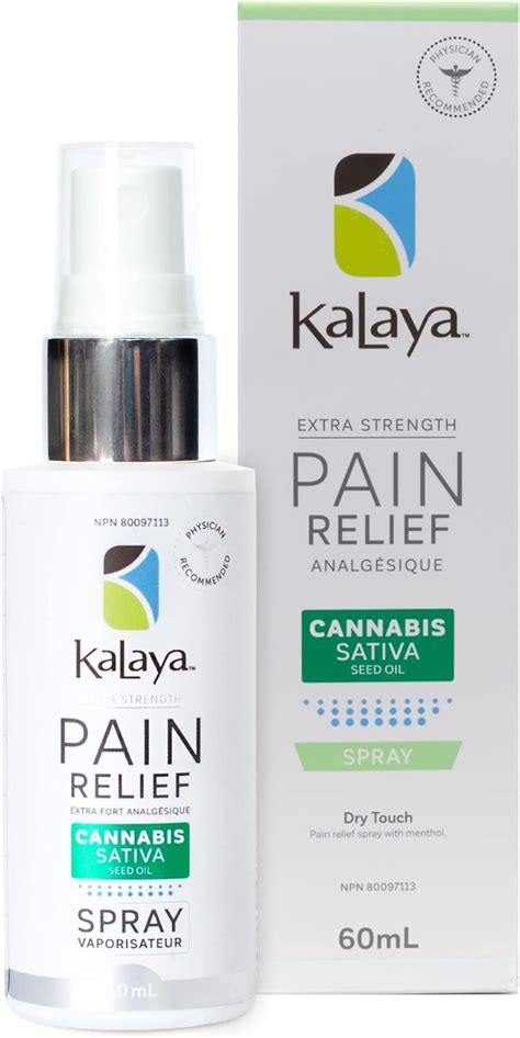 KaLaya Pain Relief Spray with Cannabis Sativa Seed Oil (60 mL) - Fast Acting & Quick Drying ...