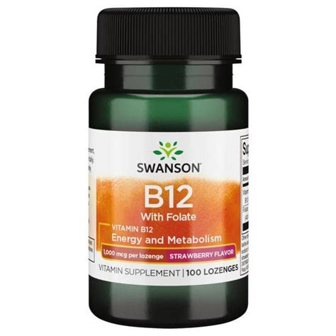 Swanson Premium Vitamin B12 with Folate - Strawberry Flavor 1,000 mcg ...