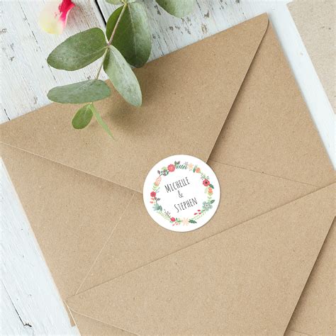 Floral rustic Personalised Envelope Seals - BlueBird Wedding Stationery