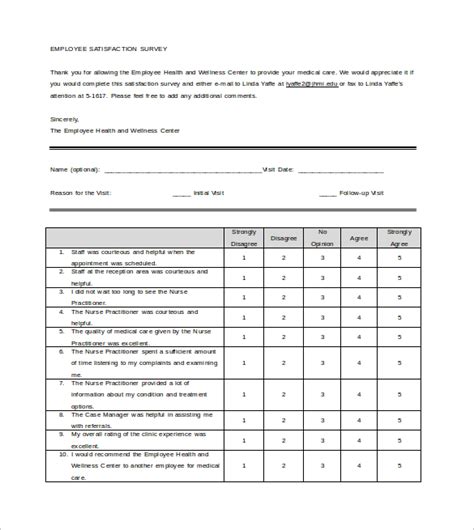 Printable Employee Satisfaction Survey Template