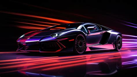 Aerodynamic silhouette, Lamborghini Aventador, neon hues, contrasting ...