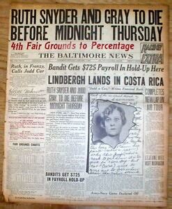 1927 headline display newspaper RUTH SNYDER to DIE in ELECTRIC CHAIR for MURDER | eBay