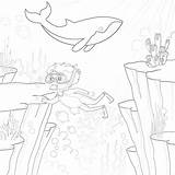Whale And Scuba Diving Coloring Page  Pages Mimi Panda sketch template