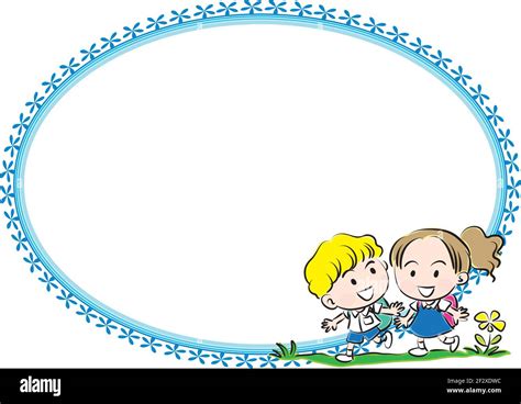 vector cartoon school boy and girl card frame border background Stock ...