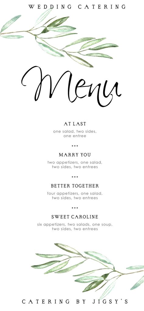 Jigsy's Wedding Catering Menu