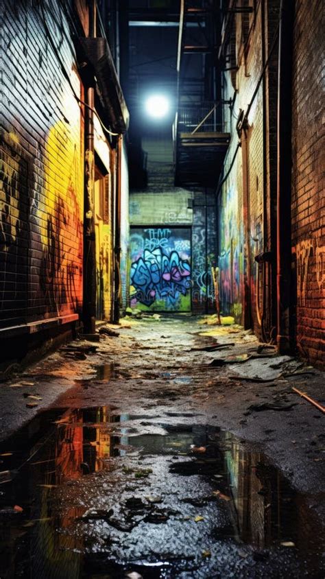 A Dark Alley with Graffiti on the Walls Stock Illustration ...