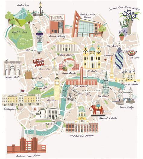 Illustrated map of famous London Landmarks | Illustrated map, London ...