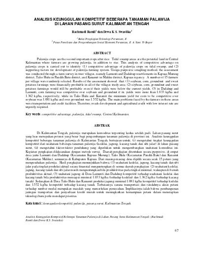 Analisis Keunggulan Kompetitif Beberapa Tanaman Palawija di Lahan Pasang Surut Kalimantan Tengah