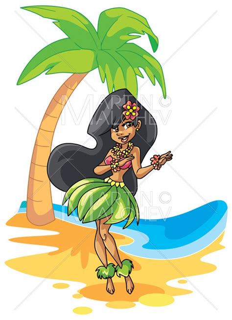 Hula Girl Vector Cartoon Illustration. Woman, Dancing, Hula, Hawaii, Tropical, Beach, Polynesia ...