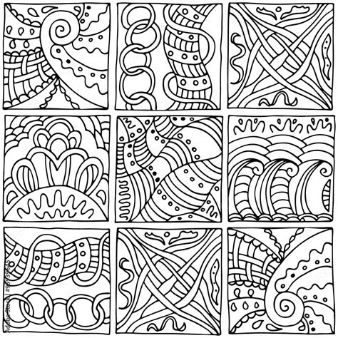 Seamless black and white pattern in the style of zentangle, consists of ...