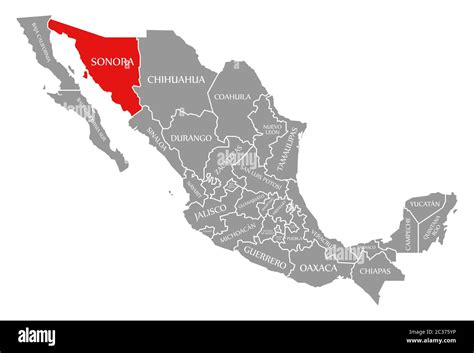 Sonora red highlighted in map of Mexico Stock Photo - Alamy