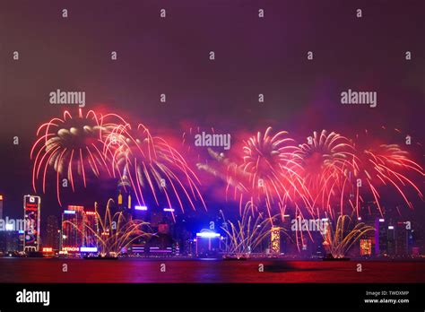 Fireworks display in Victoria Harbour, Hong Kong Stock Photo - Alamy