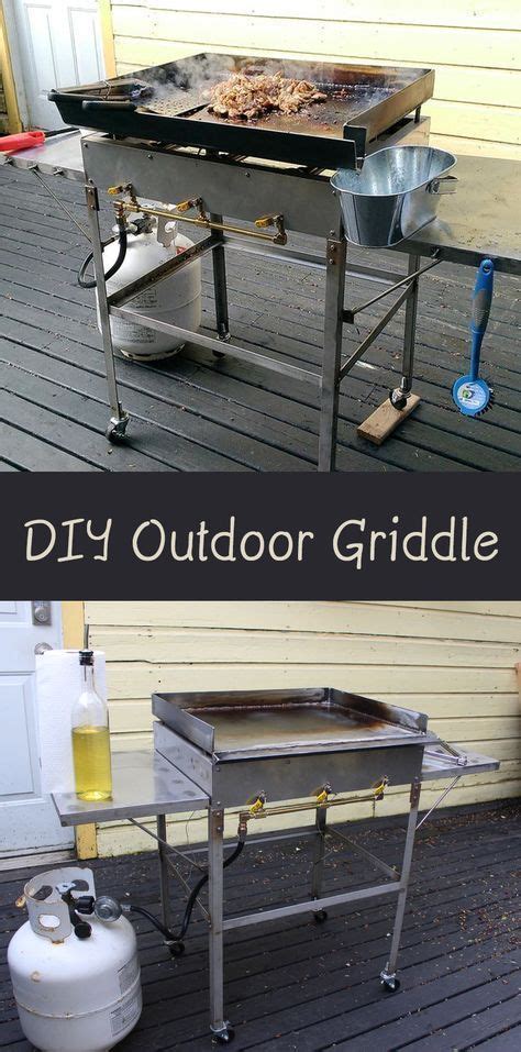 an outdoor grill is shown with the words diy outdoors griddle above it and below it